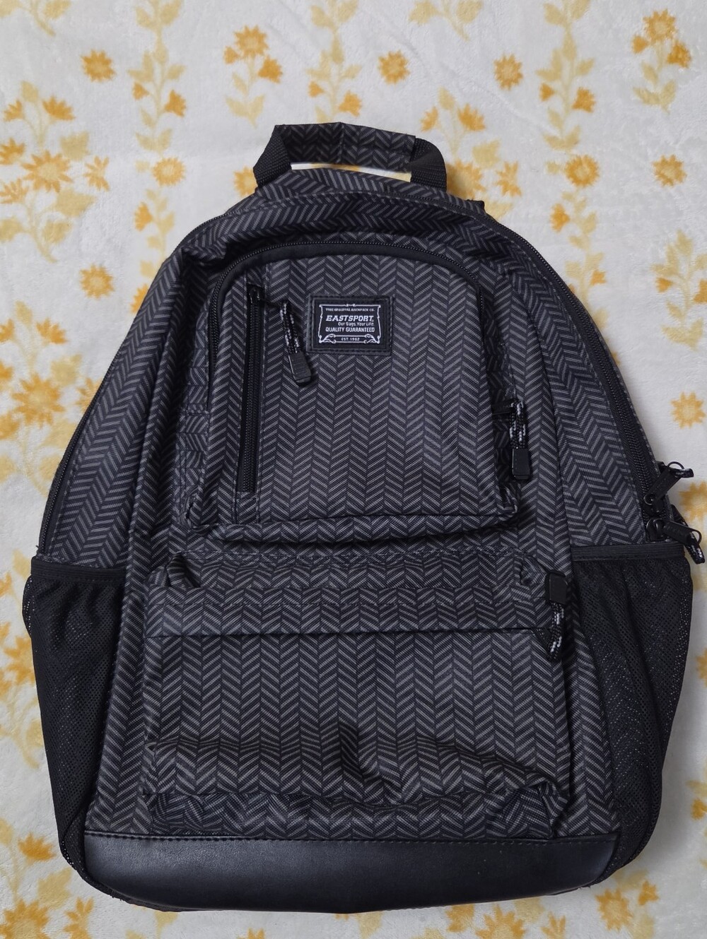 Eastsport Tech Backpack Black Gray Chevron Pattern School Travel Laptop Bag